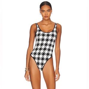 WeWoreWhat piped Scoop One Piece in Black & White Houndstooth
